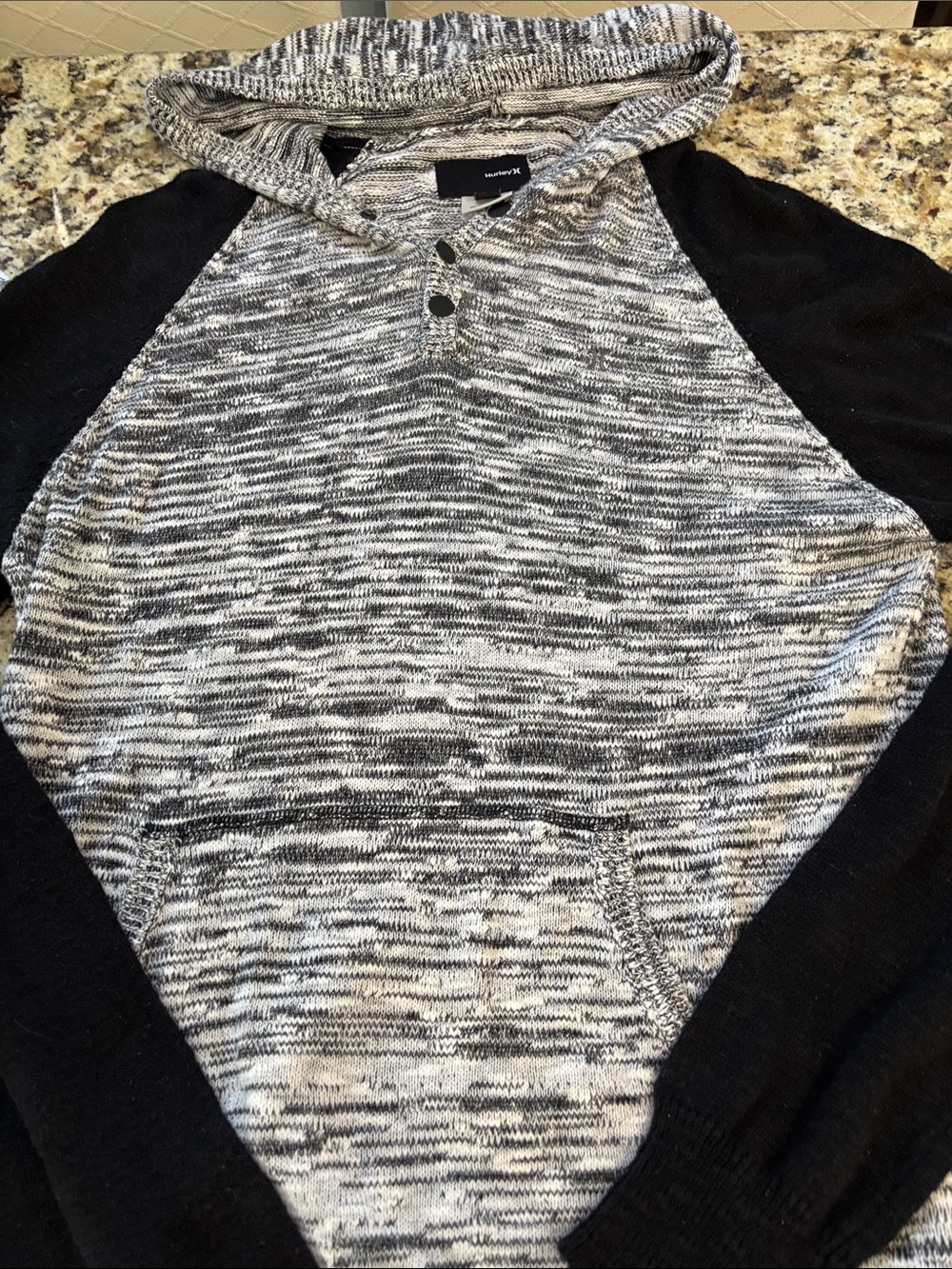 Hurley Men's Black & Gray Marled Crewneck Hoodie Sweater